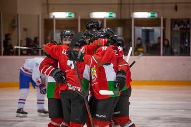 UAE team defeated Luxembourg, the hosts of the tournament, (8:1), at the Ice Hockey World Championship in Luxembourg, delivering an incredible win of the title. Photo: WAM