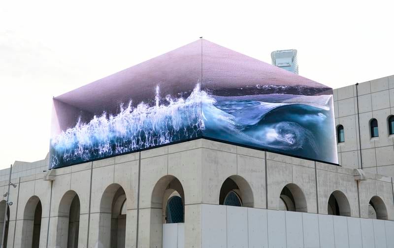 Digital media artwork Wave by d'strict at Abu Dhabi Cultural Foundation. Khushnum Bhandari / The National
