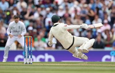 David Warner of Australia plays a beamer from James Anderson of England. Getty 