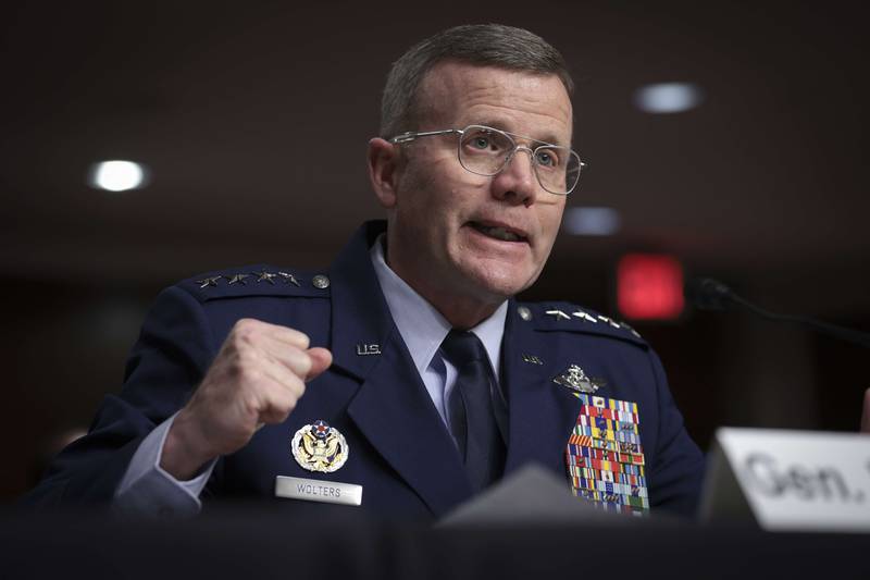 Gen Tod Wolters, US European Command and Nato's Supreme Allied Commander Europe, speaks before the Senate Armed Services Committee in Washington. Getty Images / AFP