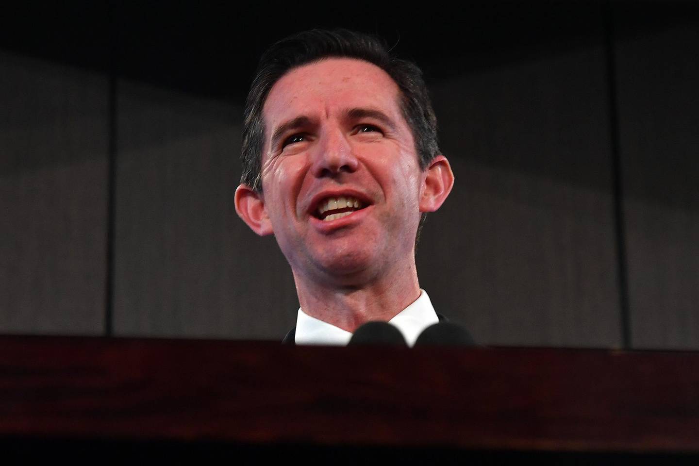 CANBERRA, AUSTRALIA - JUNE 17: Minister for Trade, Tourism and Investment Simon Birmingham delivers his address to the National Press Club on June 17, 2020 in Canberra, Australia. (Photo by Sam Mooy/Getty Images)