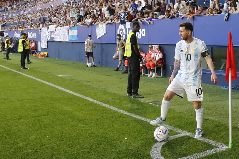 Argentina's Lionel Messi prepares for a corner kick. EPA