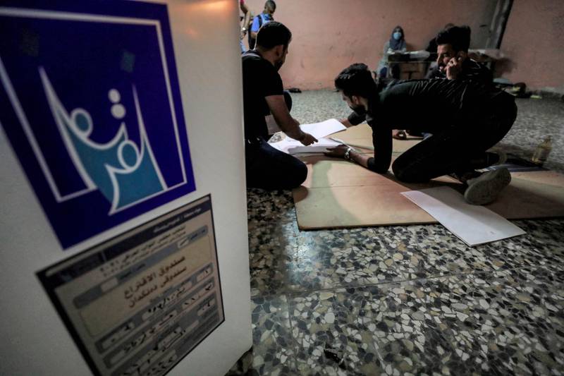 Iraqi election officials conduct a manual count of votes at a polling station in the capital Baghdad. AFP