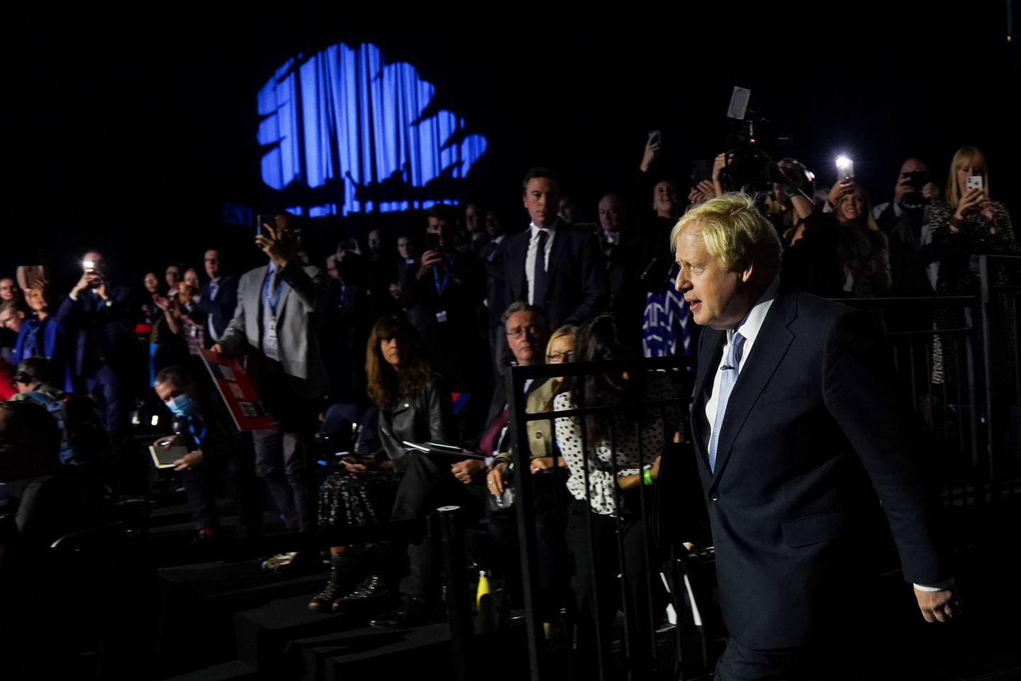 Prime Minister Boris Johnson arrives to deliver his keynote speech at the Conservative Party Conference in Manchester. PA