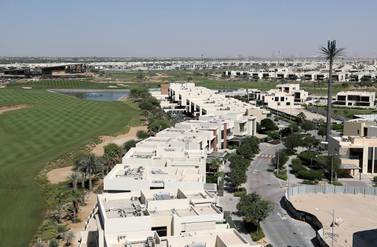 The Trump International Golf Club (left) and villas (right) at the Damac Hills in Dubai. (Pawan Singh / The National) 