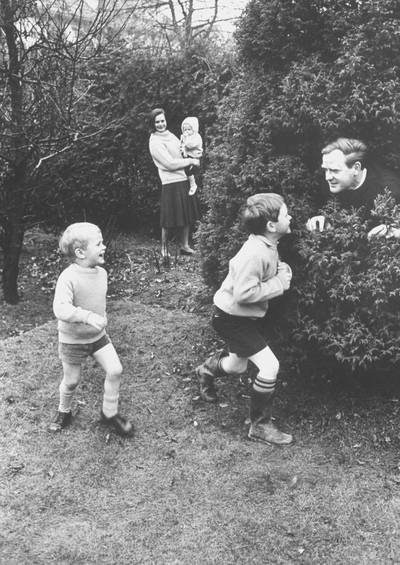 British spy-thriller writer David Cornwell, aka John le CarrÃ© at home with his wife Alison and their three sons, Stephen, Simon and baby Timothy.  (Photo by Ralph Crane/The LIFE Picture Collection via Getty Images)