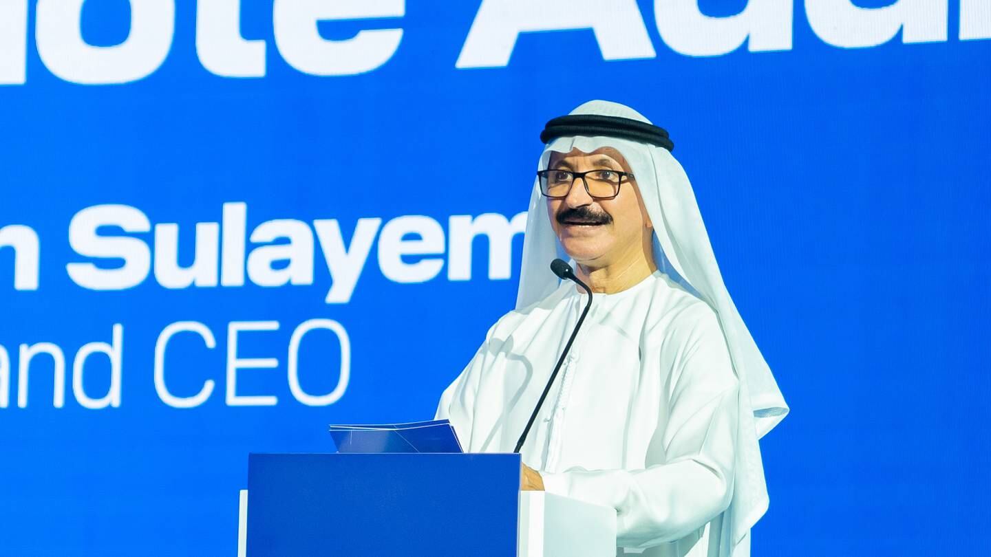 Sultan bin Sulayem, group Chairman and chief executive of DP World, speaks at the Global Freight Summit in Dubai. Photo: DP World