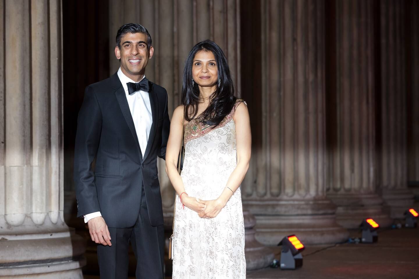 Britain’s Chancellor of the Exchequer Rishi Sunak and his wife Akshata Murthy arrive for the British Asian Trust Reception at the British Museum in London on February 9. EPA