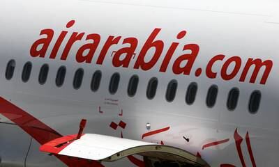 
 SHARJAH, UNITED ARAB EMIRATES – April 6:  Air Arabia plane at Sharjah International Airport in Sharjah. (Pawan Singh / The National) *** Local Caption ***  PS07- AIR ARABIA.jpg