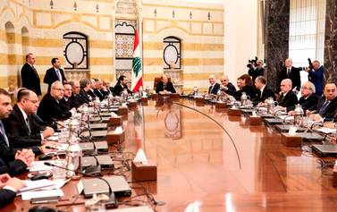 Lebanese President Michel Aoun chairs the new government's first cabinet meeting at the presidential palace in Baabda last Saturday. AFP