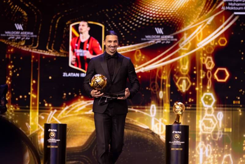 Zlatan Ibrahimovic was one of three players to win the Player Career Award. Photo: Dubai Globe Soccer Awards 2022