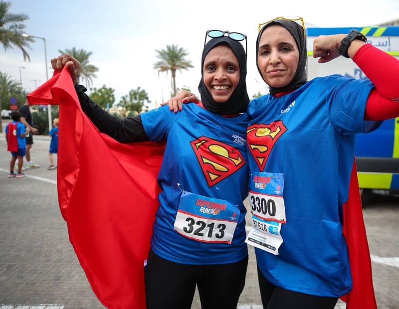 Inas Yusuf and Rohela Khan after the 3km Superman Run at  Warner Bros World Abu Dhabi. All photos: Victor Besa / The National