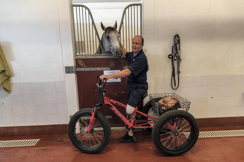 DUBAI, UNITED ARAB EMIRATES. 10 OCTOBER 2019. Champion horse racing trainer Ernst Oertel at his stables in Dubai.. (Photo: Antonie Robertson/The National) Journalist: Amith Passela. Section: Sport.