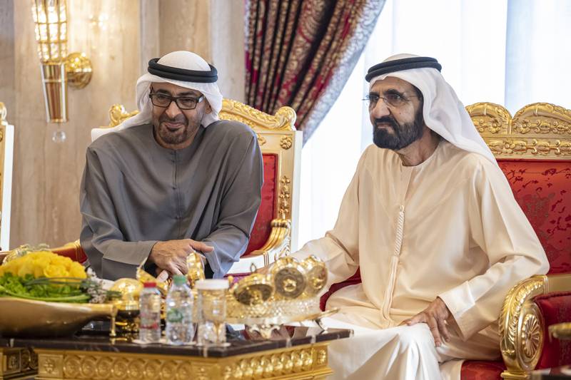 The President, Sheikh Mohamed, visits Sheikh Mohammed bin Rashid, Vice President and Ruler of Dubai. Hamad Al Kaabi / Ministry of Presidential Affairs