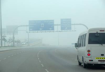 Foggy weather along the E10 overpass area in Abu Dhabi on June 4th, 2021. Victor Besa / The National.