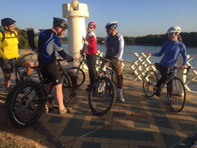 Canadian embassy staff get ready to cycle to work on the Eastern Corniche. Delores Johnson / The National