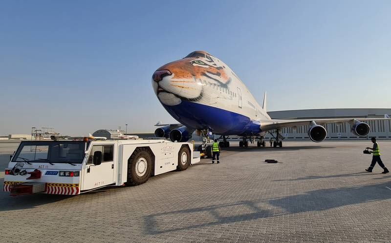 The UAE-based B747-412 jumbo jet that will carry the eight cheetahs to India. 