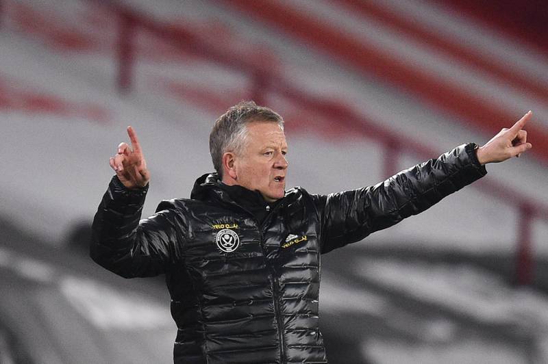 Sheffield United's manager Chris Wilder gives directions to his players. AP