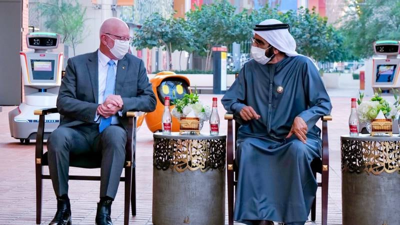 An image that illustrates this article Sheikh Mohammed bin Rashid meets governor general of Australia at Expo 2020 Dubai