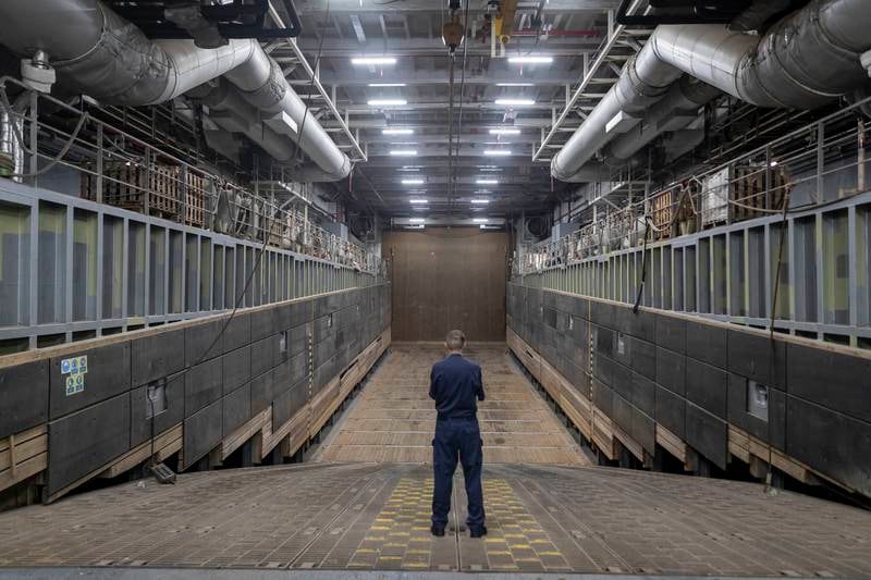 The amphibious vehicle loading bay of the vessel, which is on a four-day deployment in Dubai.
