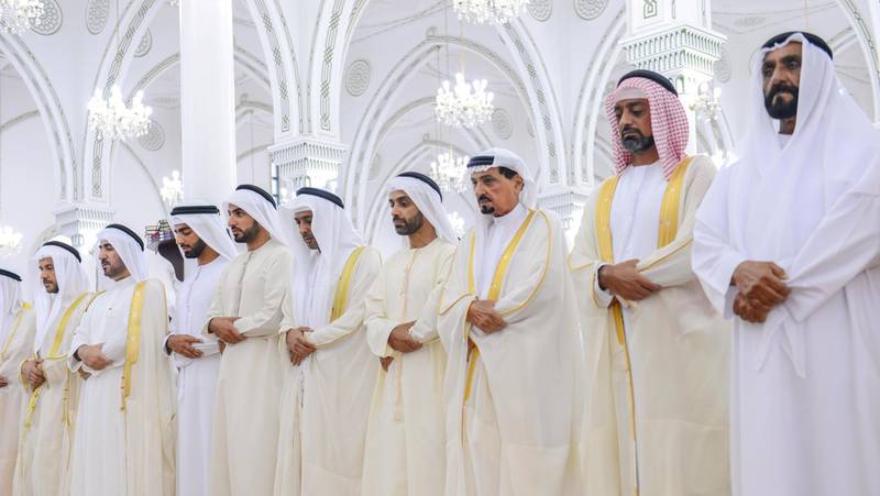 Sheikh Humaid bin Rashid, Ruler of Ajman performs Eid Al Adha prayers at Sheikh Rashid bin Humaid Mosque. WAM