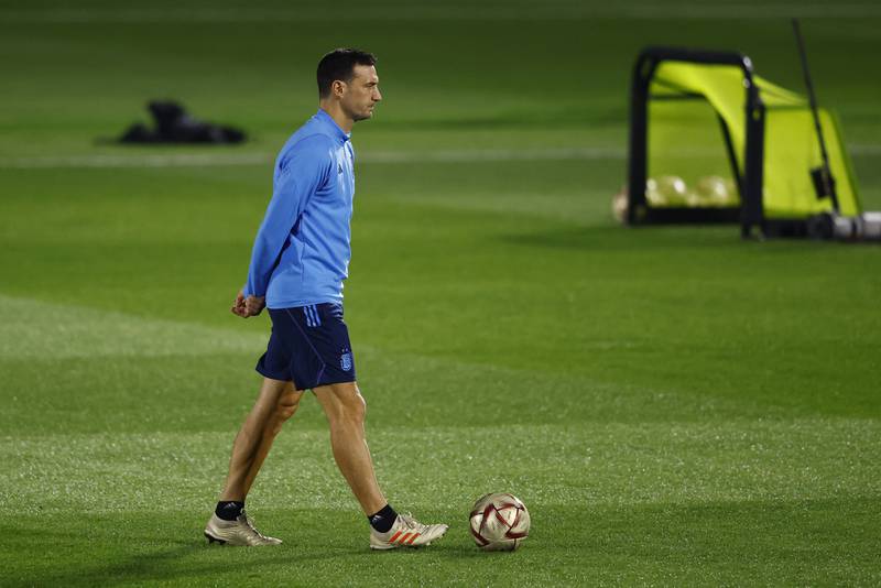 Argentina manager Lionel Scaloni during training. Reuters