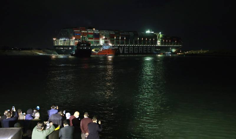 The Ever Given container ship which ran aground in the Suez Canal, Egypt. EPA