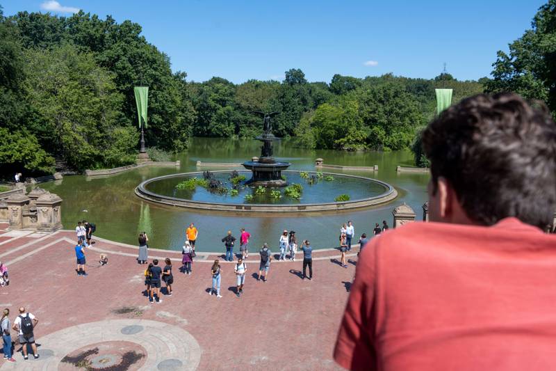 People visit the flooded Bethesda Fountain in Central Park after a night of extremely heavy rain caused by Hurricane Ida on September 2, 2021, in New York City.  AFP