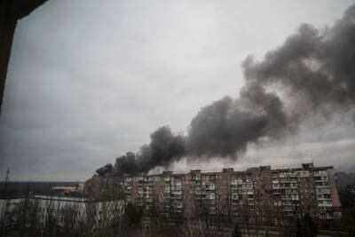 Smoke rises after shelling by Russian forces in Mariupol. AP Photo