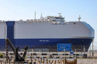 The Israeli-owned Bahamian-flagged MV Helios Ray cargo ship docked in Dubai's Mina Rashid (Port Rashid) cruise terminal. AFP 