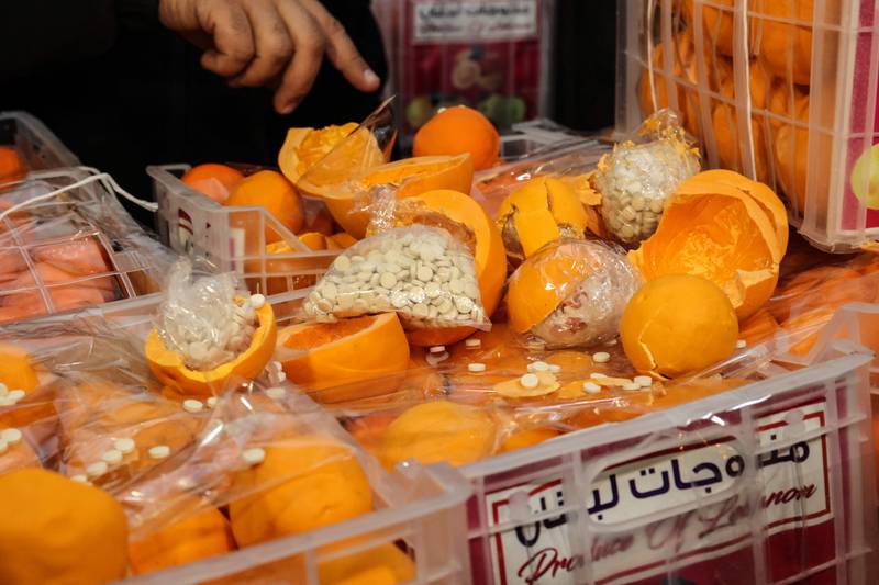 Fake oranges filled with Captagon pills that were discovered by Lebanese customs officers in a shipment of real fruit at Beirut port. AFP
