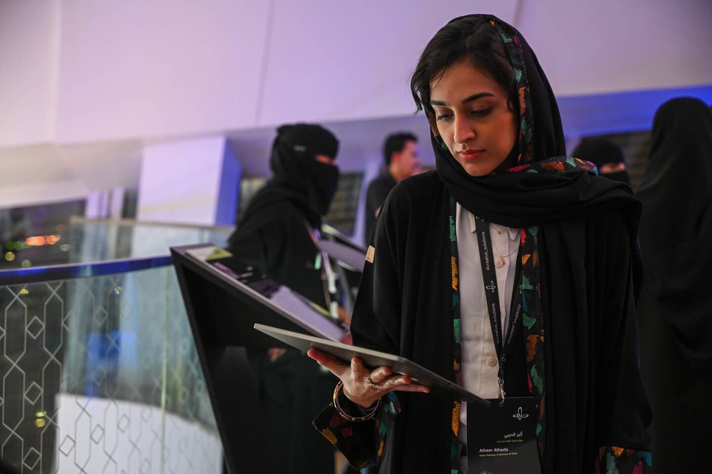 A visitor at the King Abdulaziz Center for World Culture (Ithra) 