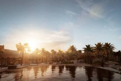 The desert escape is centred around an oasis-like pool, surrounded by palm trees,  sand dunes and DJ beats.