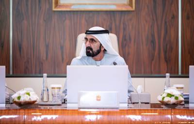 Sheikh Mohammed bin Rashid addresses the cabinet meeting. Dubai Media Office