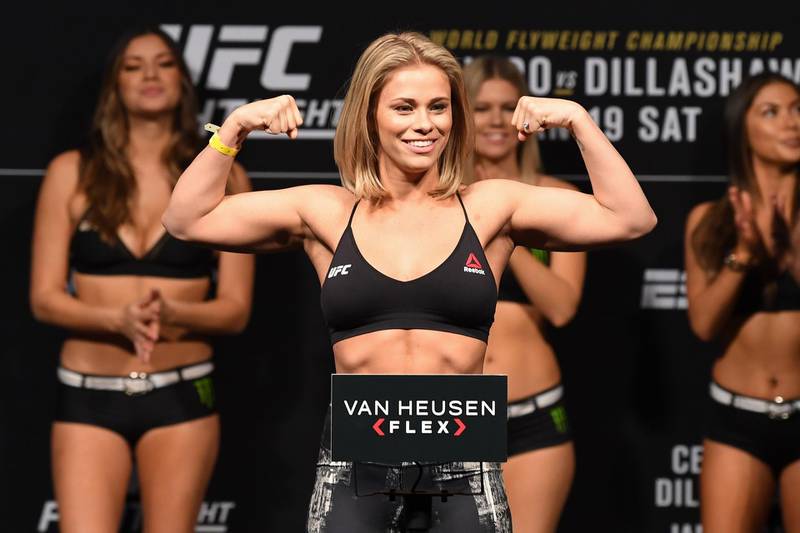 BROOKLYN, NEW YORK - JANUARY 18:  Paige VanZant poses on the scale during the UFC Fight Night weigh-in at Barclays Center on January 18, 2019 in the Brooklyn borough of New York City. (Photo by Josh Hedges/Zuffa LLC/Zuffa LLC via Getty Images)