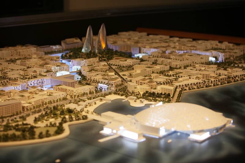 
ABU DHABI , UNITED ARAB EMIRATES Ð Nov 7 : Model of the Saadiyat Cultural District which is on display at the Manarat Al Saadiyat in Abu Dhabi. ( Pawan Singh / The National ) For Weekend