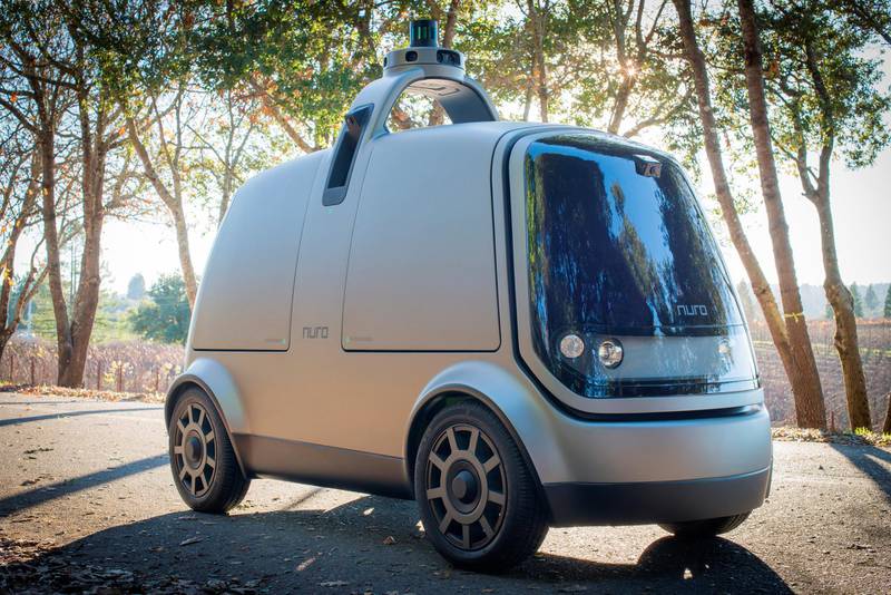 The self-driving delivery vehicle from Silicon Valley startup Nuro, intended to be used for local commerce, is shown in this photo taken in San Francisco, California, U.S., January 24, 2018 and provided January 29, 2018.    Courtesy of Nuro/Handout via REUTERS     ATTENTION EDITORS - THIS IMAGE WAS PROVIDED BY A THIRD PARTY  NO RESALES, NO ARCHIVE