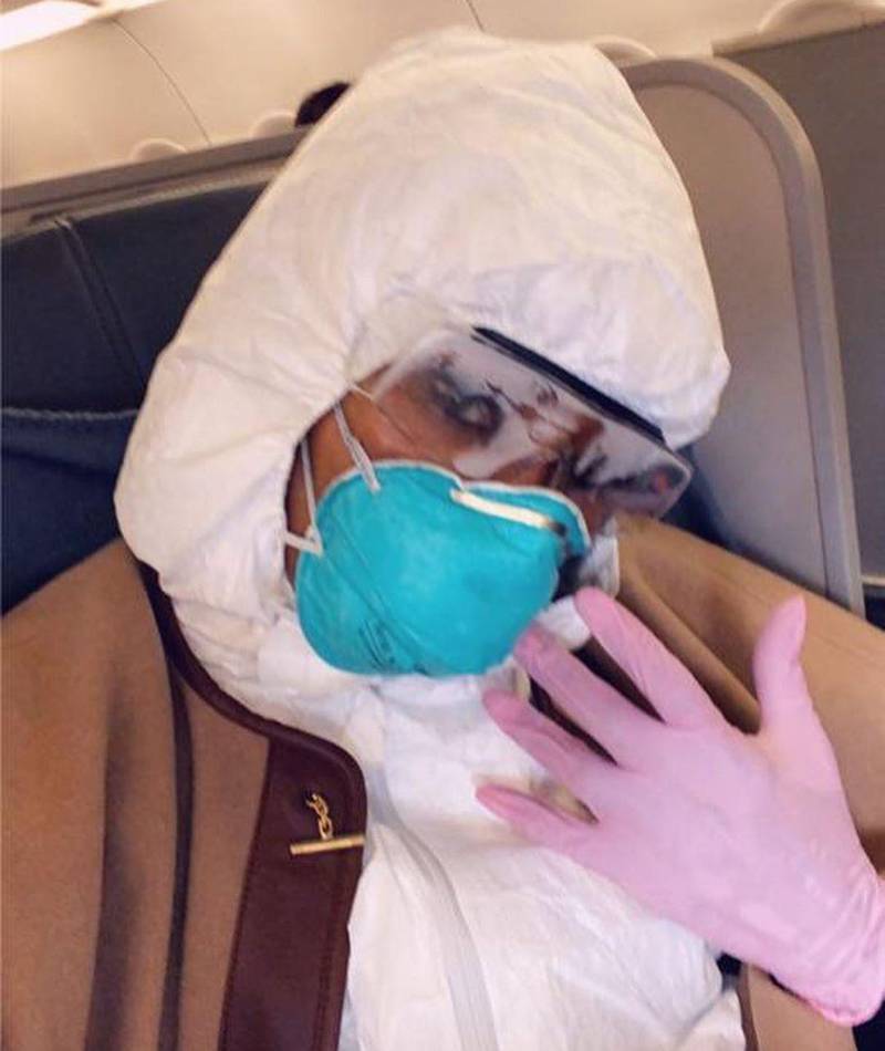 Naomi Campbell revealed the safety precautions she is taking on board flights this week. Instagram / Naomi Campbell