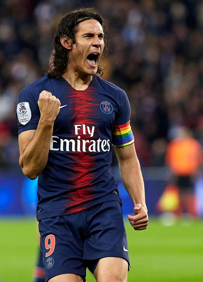 PARIS, FRANCE - MAY 18: Edinson Cavani of Paris Saint-Germain celebrates after scoring his team's second goal during the French Ligue 1 match between Paris Saint-Germain and Dijon FCO at Parc des Princes on May 18, 2019 in Paris, France. (Photo by Quality Sport Images/Getty Images)