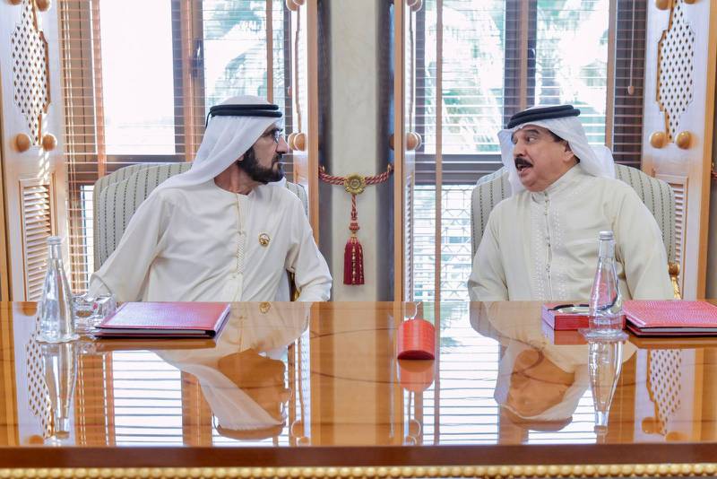 Sheikh Mohammed meeting King Hamad of Bahrain at his residence in Abu Dhabi. Photo: Dubai Media Office