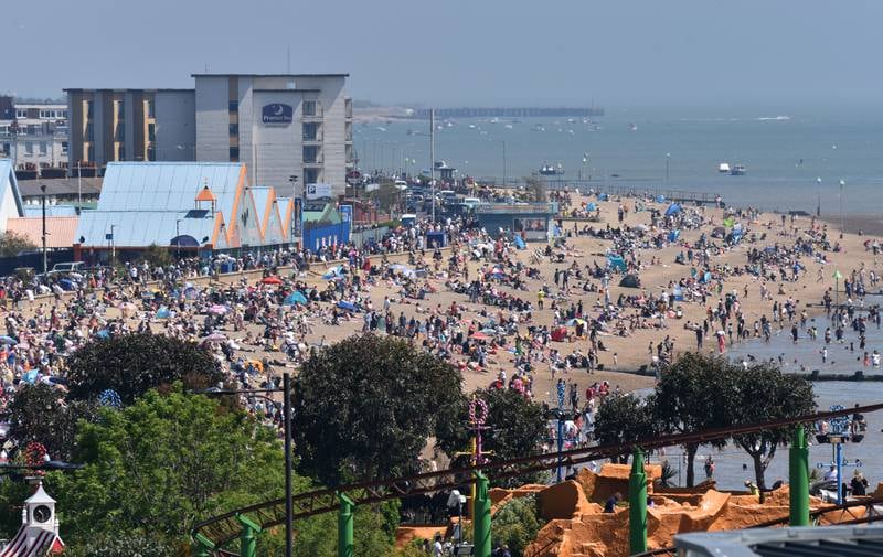 Crowds gather to enjoy the warm sunny weather on Jubilee beach in Southend, in May this year.