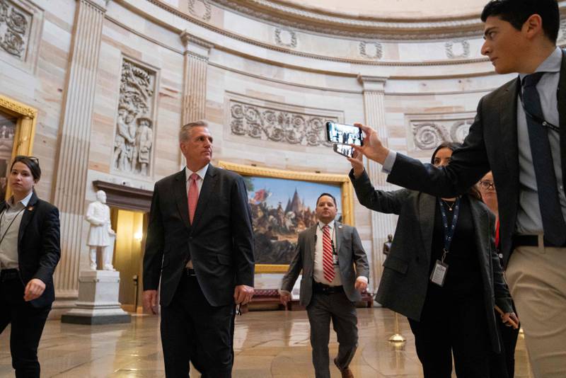 Republican leader Mr McCarthy enters the Capitol in Washington. Getty / AFP