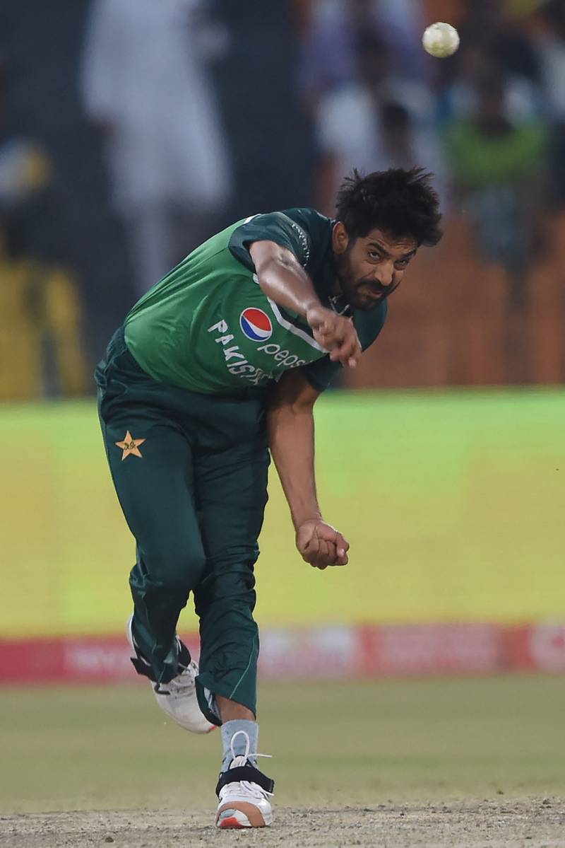 Pakistan's Haris Rauf bowls. AFP