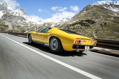 Our writer puts a Lamborghini Miura SV through its paces in the Italian Alps. The iconic supercar’s fame was cemented by the 1969 movie The Italian Job. Courtesy Automobili Lamborghini