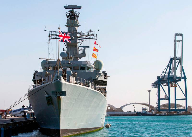 (FILES) In this file photo taken on February 03, 2014 the British warship HMS Montrose is pictured docked in the Cypriot port of Limassol. Three Iranian ships attempted to "impede the passage" of a British oil tanker in Gulf waters, forcing a UK frigate to intervene, the British government said on July 11, 2019. "Contrary to international law, three Iranian vessels attempted to impede the passage of a commercial vessel, British Heritage, through the Strait of Hormuz," a UK government statement said of the incident, which occurred yesterday. "HMS Montrose was forced to position herself between the Iranian vessels and British Heritage and issue verbal warnings to the Iranian vessels, which then turned away," the statement said.
 / AFP / -
