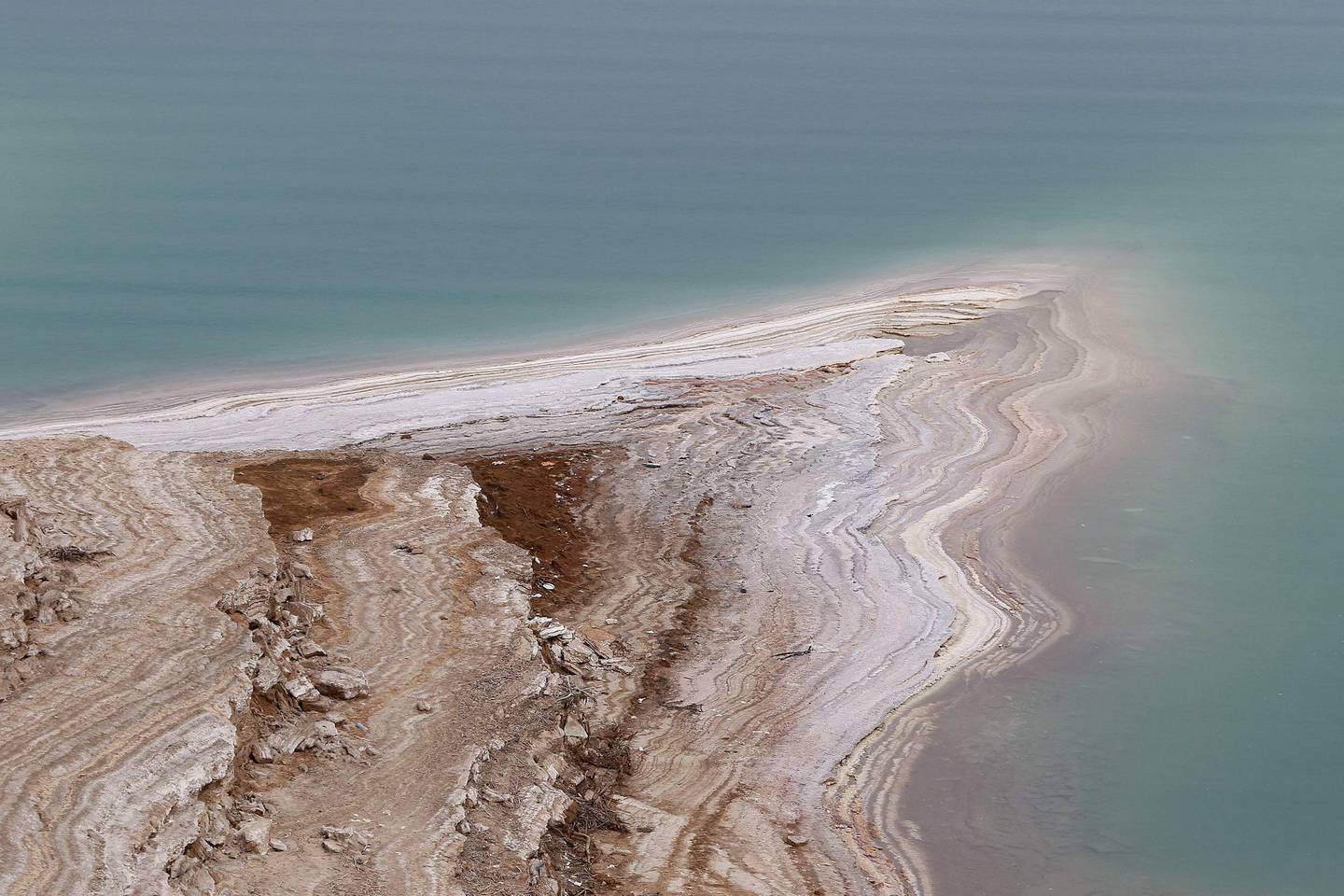 Part of the Dead Sea, as seen from Jordan last year, is dropping dramatically in elevation due to the severe drought.  AFP