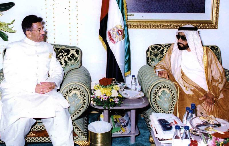 Mr Musharraf with President Sheikh Zayed in Abu Dhabi on October 27, 1999. AFP