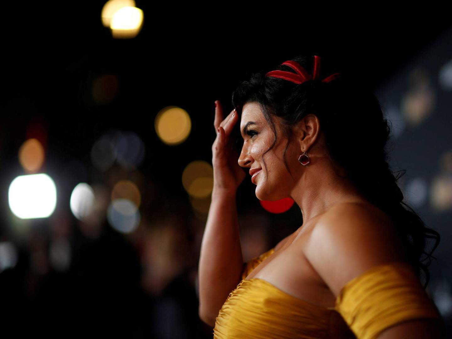 FILE PHOTO: Cast member Gina Carano poses at the premiere for the television series "The Mandalorian" in Los Angeles, California, U.S., November 13, 2019. REUTERS/Mario Anzuoni/File Photo