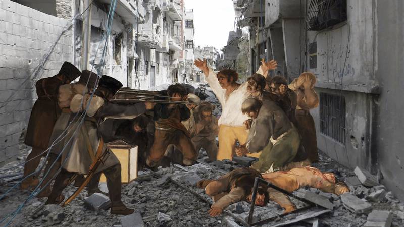 A photomontage of Francisco Goya’s 'The Third of May 1808' by Tammam Azzam.