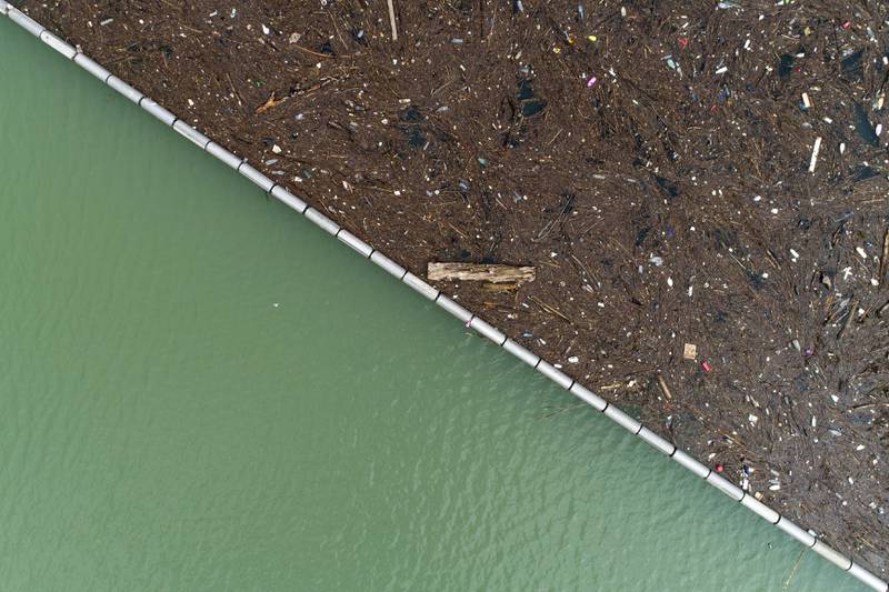Waste floats on the Lim river near Priboj, Serbia. AP


